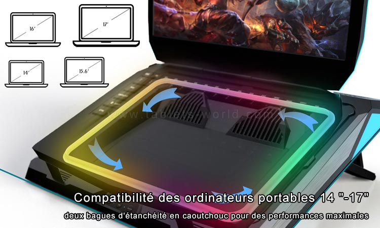 Le coussin de refroidissement IETS GT300 est compatible avec les ordinateurs portables de jeu de 14 à 17 pouces