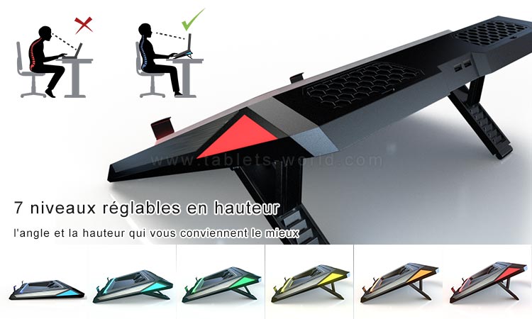 Le support de refroidissement GT300 prend en charge jusqu'à 7 niveaux d'angle de hauteur