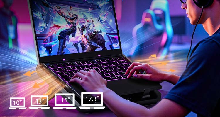 GT350 laptop cooling pad is designed for 10-inch to 17-inch laptops