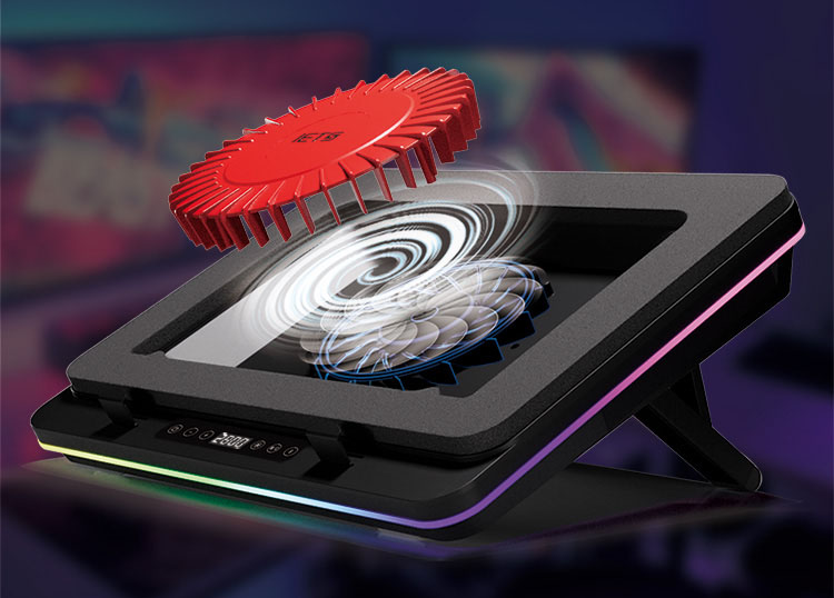 Base Raffreddamento GT600 V2 Per Laptop 14”-19” – Turbofan 5,5” – Altezza Regolabile 7 Livelli – RGB