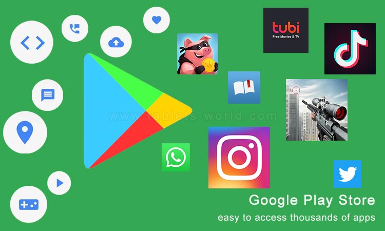 the tablet supports google play store and access to many apps