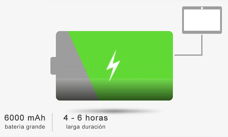 La gran capacidad de la batería de 6000 mAh proporciona un rendimiento prolongado de la batería