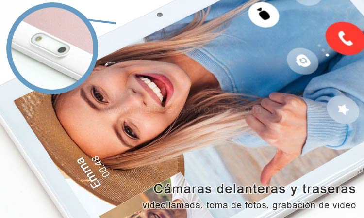El T10 tiene dos cámaras delantera y trasera para videollamadas, fotos tomar, grabar video 