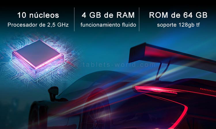 La tableta T106 tiene una cpu de 64 bits y 10 núcleos de 2,5 ghz y 4GR RAM 64GB de almacenamiento 
