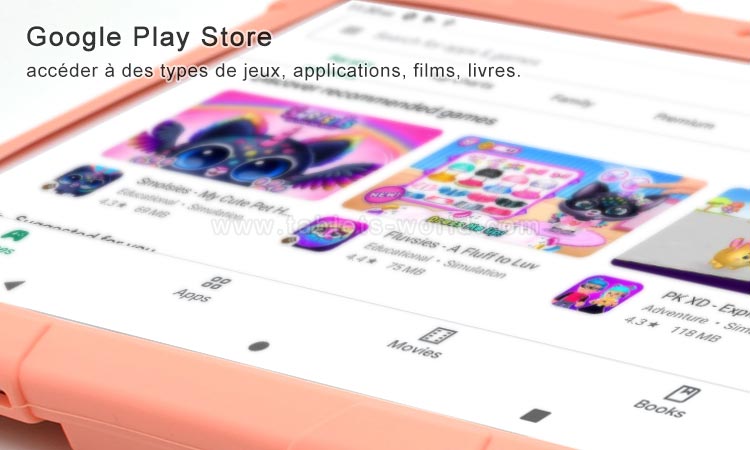 Le Play Store de Tab Enfants K10 est pré-installé pour télécharger des types des applications 