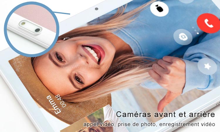 T10 a deux caméras avant et arrière pour appel vidéo, photo prendre, enregistrer une vidéo 