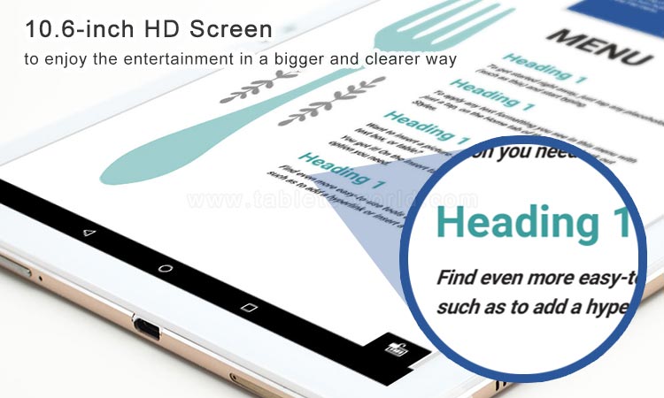 T106 Deca Core is a 10.6 inch 1920*1280 HD IPS display Android tablet computer