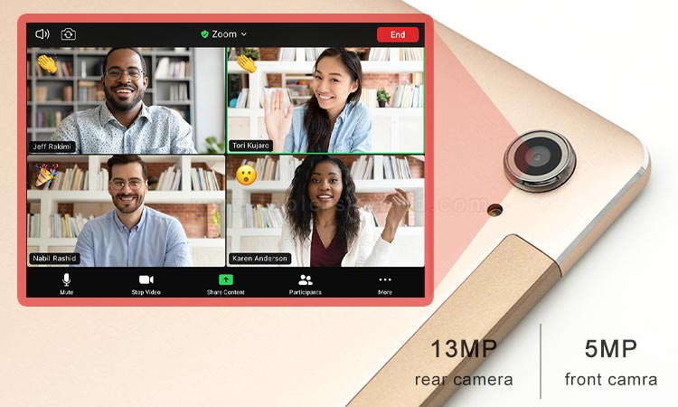 T106 tablet not only has a 13MP rear camera but also a 5MP front-facing camera