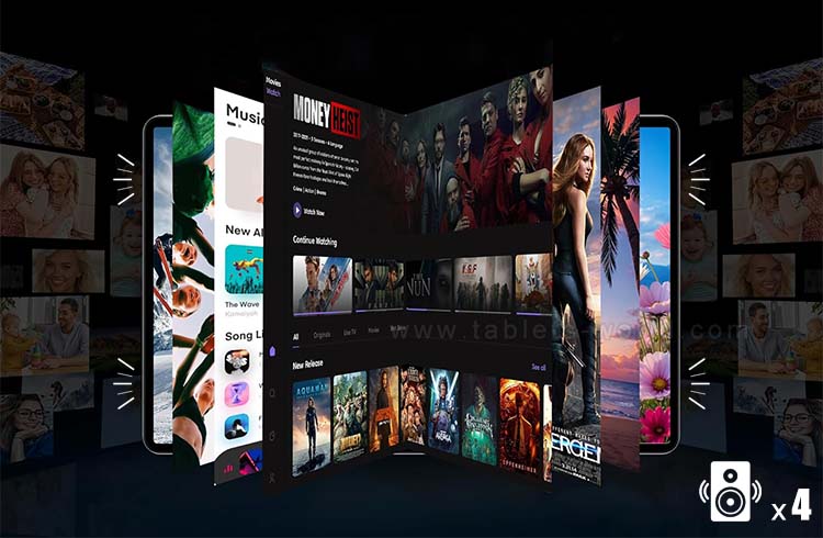 There are 4 stereo speakers on the Tab Plus Bluetooth tablet computer